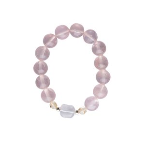 Soft Citrus | 12 mm Rose Quartz Bracelet - Rose quartz, citrine, clear quartz, sterling silver bracelet product photograph
