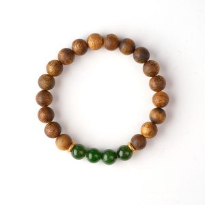 Half Mountain | Agarwood & Hetian Jade Bracelet - Agarwood, Hetian green jade, gold-finished silver bracelet product photograph