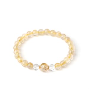 Golden Radiance | 6 mm Rutilated Quartz Bracelet - Gold rutilated quartz, clear quartz, gold-finished silver bracelet product photograph