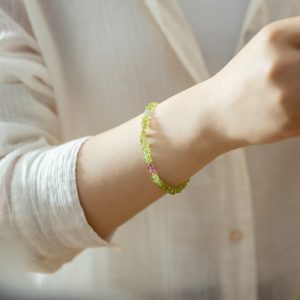 Fresh Green | Peridot & Tourmaline Bracelet - Peridot, tourmaline, strawberry quartz, gold-finished silver bracelet product photograph