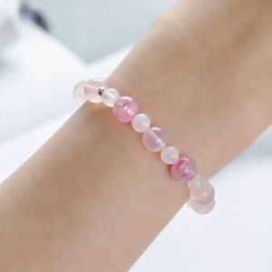 Sakura Haze | Rose Quartz Bracelet - Rose quartz, sakura-rain rose quartz, sterling silver bracelet product photograph