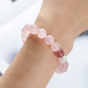 Spring Pavilion | Rose Quartz Bracelet - Rose quartz, strawberry quartz, sakura agate bracelet product photograph