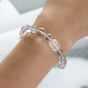 Spring Feast | Amethyst & Green Fluorite Bracelet - Amethyst, green fluorite, clear quartz, sakura agate, rose quartz, sterling silver bracelet product photograph