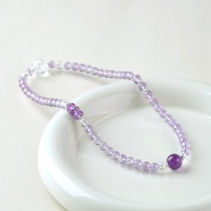 Violet Light | Double-Wrap Amethyst Bracelet - Amethyst, clear quartz, sterling silver bracelet product photograph