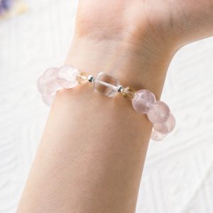 Soft Citrus | 12 mm Rose Quartz Bracelet - Rose quartz, citrine, clear quartz, sterling silver bracelet product photograph
